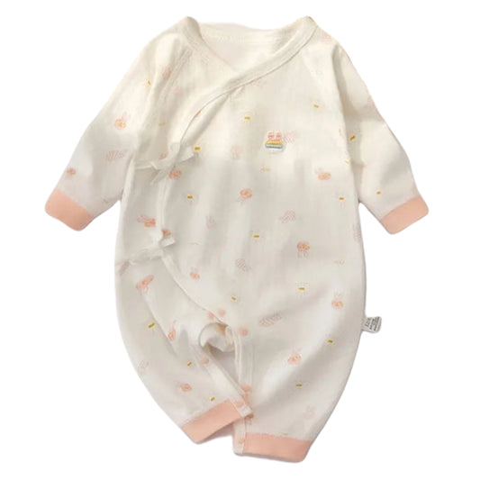 Snail Print Baby Girl Romper: European-Inspired Style with Pink Border