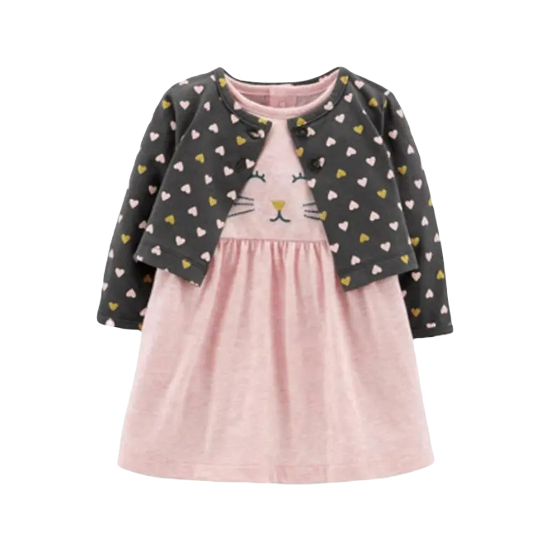 Lullaby Threads 2-Piece Baby Girl's Long Sleeve Coat and Pink Kitty Dress