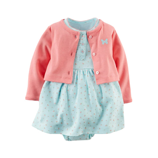 Lullaby Threads Baby Girl Long Sleeve Pink Butterfly Coat and Floral Dress