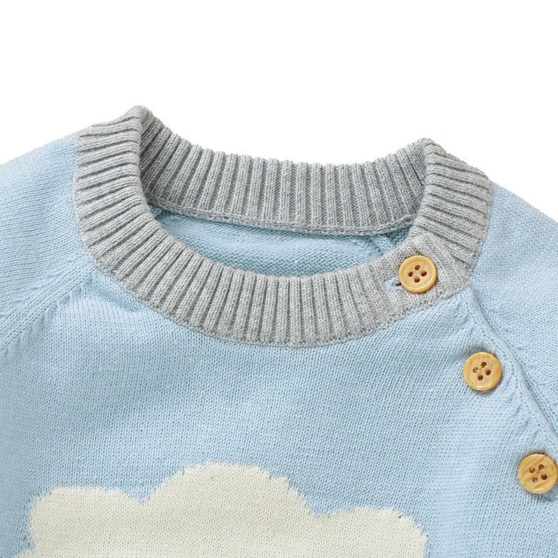 2-Piece Baby Boy Lambs Knitted Suits - Blue & Grey Stripes