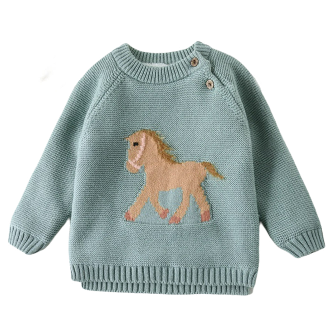 Baby Green Sherpa-Lined Horse Sweater