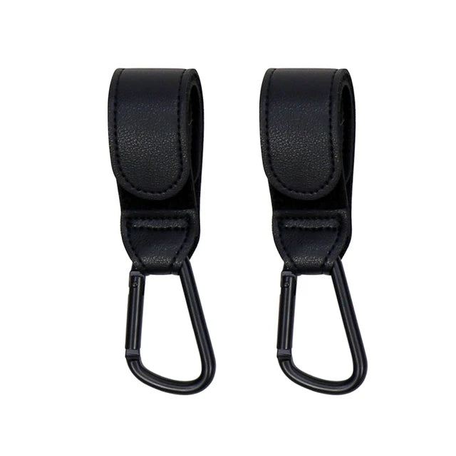 Leather Baby Stroller Hooks Black | Cart Organizer & Diaper Bag Hangers