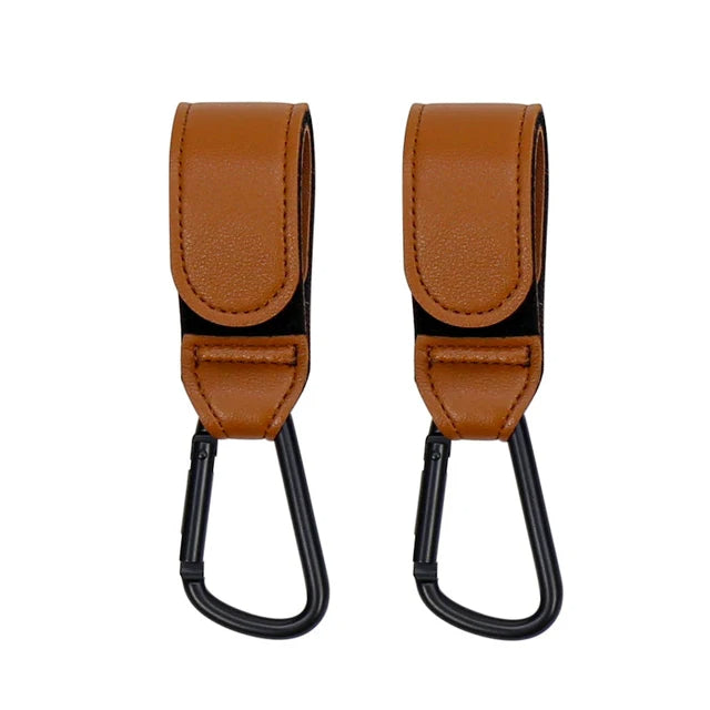 Leather Baby Stroller Hooks Tan | Cart Organizer & Diaper Bag Hangers