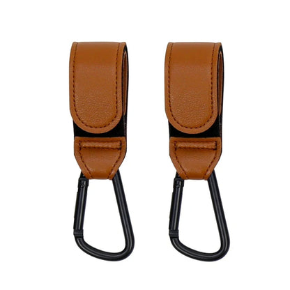 Leather Baby Stroller Hooks Tan | Cart Organizer & Diaper Bag Hangers