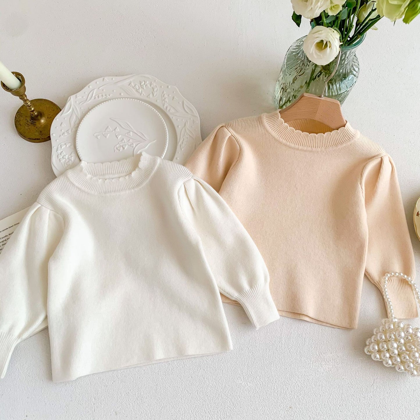 Crew Neck Baby Sweater - Apricot