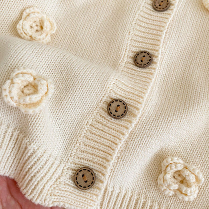 Floral Knit Baby Girl Cardigan - Beige