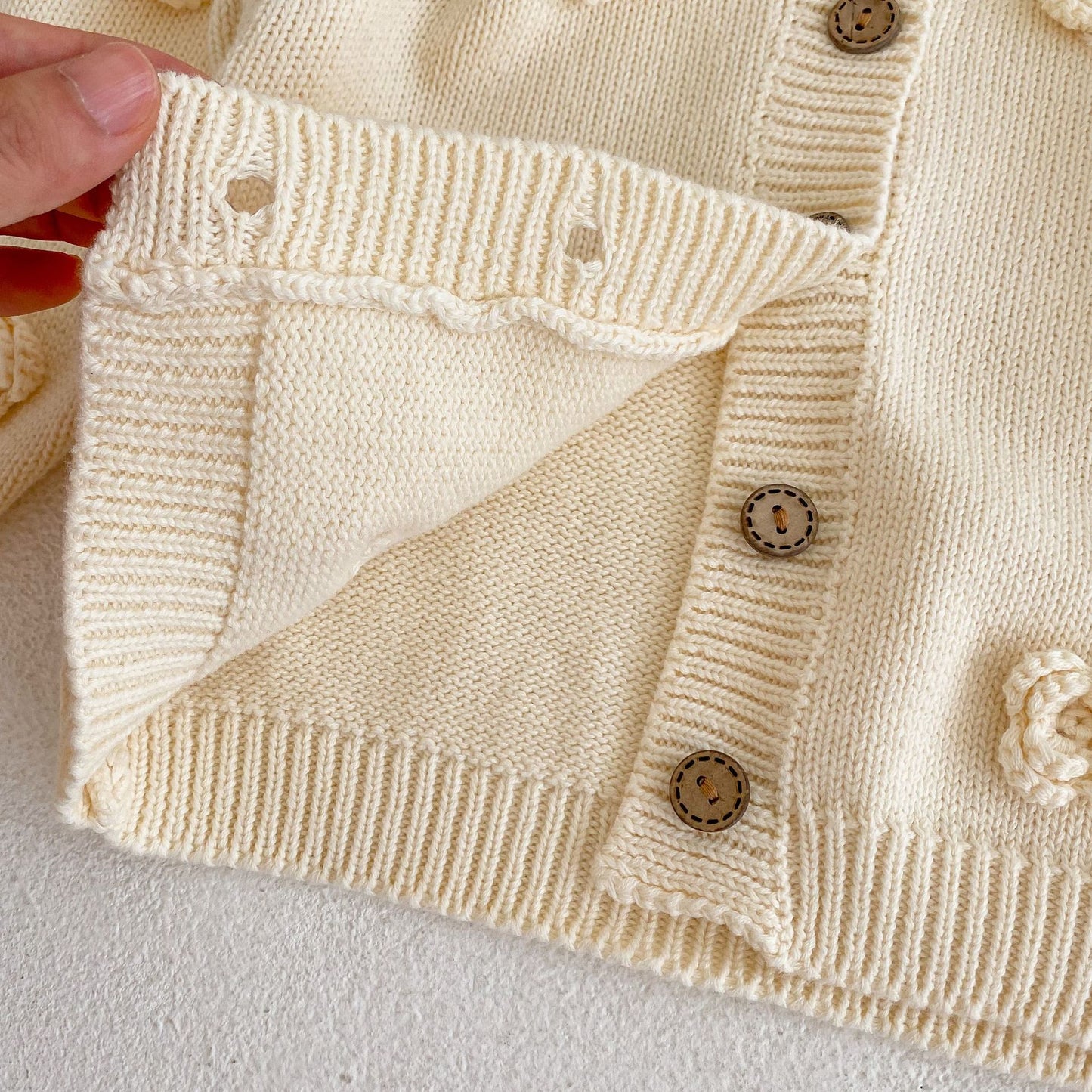 Floral Knit Baby Girl Cardigan - Beige