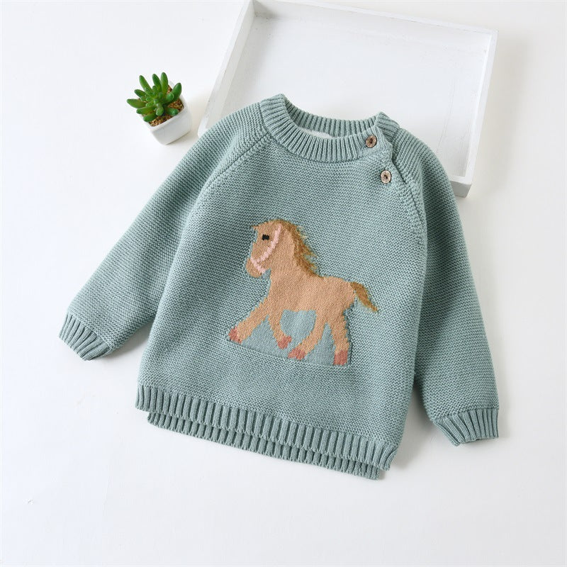 Baby Green Sherpa-Lined Horse Sweater