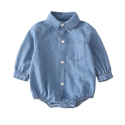  Lullaby Threads Baby Boy Rompers - Denim farm-inspired clothing with full sleeve snap button closure, perfect for all-season wear, offering stylish and comfortable countryside-inspired baby apparel