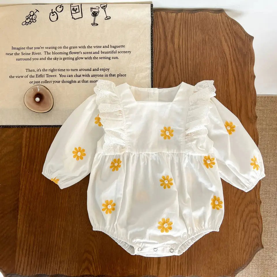 Lullaby Threads Blossom Buds: Baby Daisy Embroidered Jumpsuit | Free Shipping Over $100 AU wide