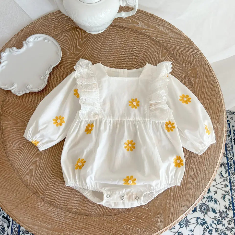 Lullaby Threads Blossom Buds: Baby Daisy Embroidered Jumpsuit | Free Shipping Over $100 AU wide