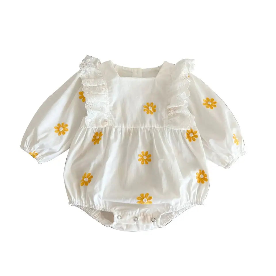 Lullaby Threads Blossom Buds: Baby Daisy Embroidered Jumpsuit | Free Shipping Over $100 AU wide