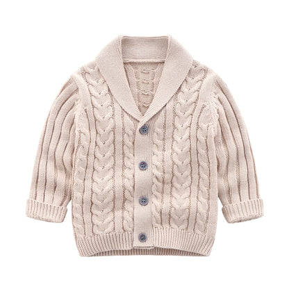 V-Neck Beige Button-Front Cardigan with Collars for Infant and Toddler