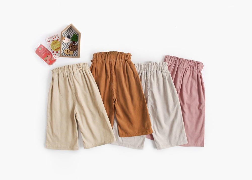 Corduroy Baby Girl Wide-Leg Pants - Beige