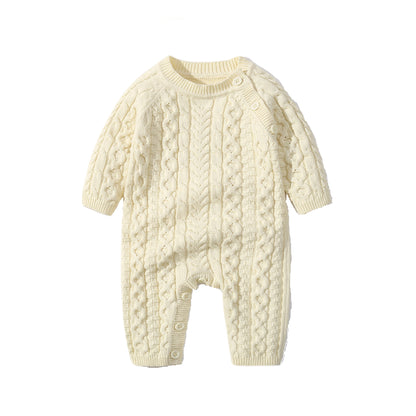 Knitted Cable Stitch Romper - Beige