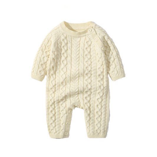 Knitted Cable Stitch Romper - Beige