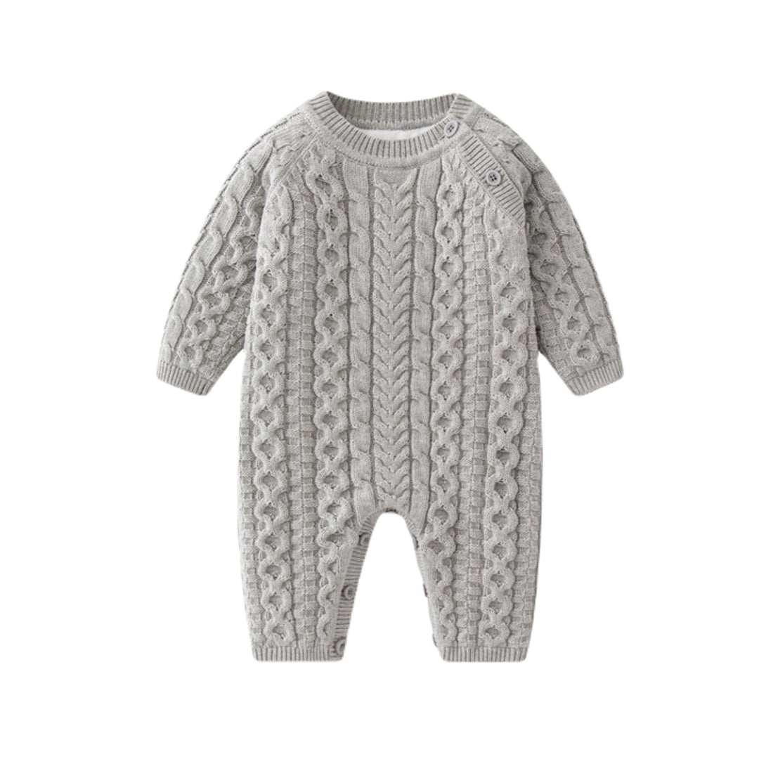 Knitted Cable Stitch Romper - Grey