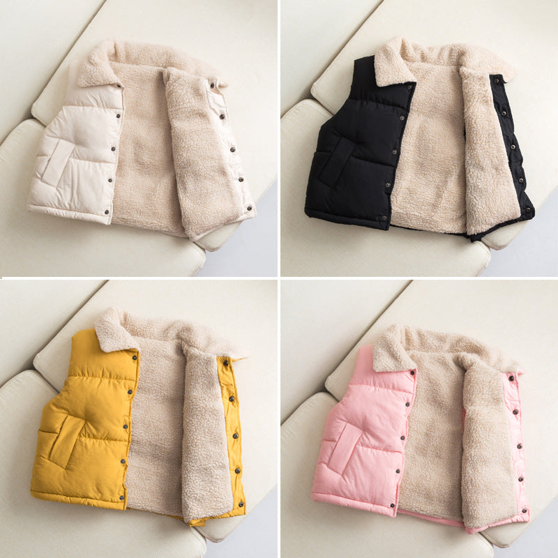 White Sleeveless Toddler Jacket with Sherpa Lining