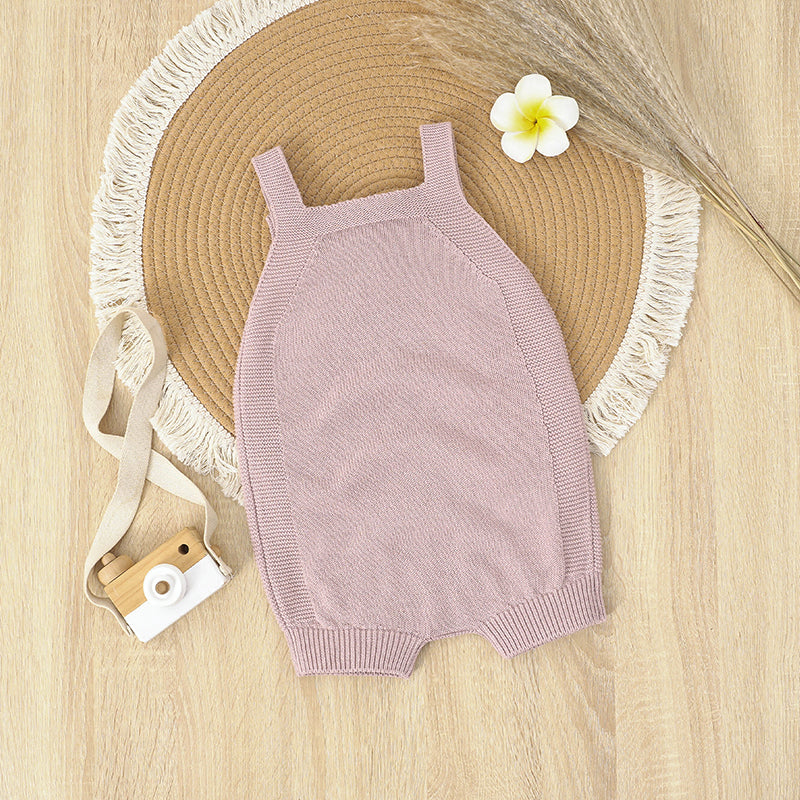 Smiley Cat Baby Girl Knitted Sleeveless Overallset - Pink