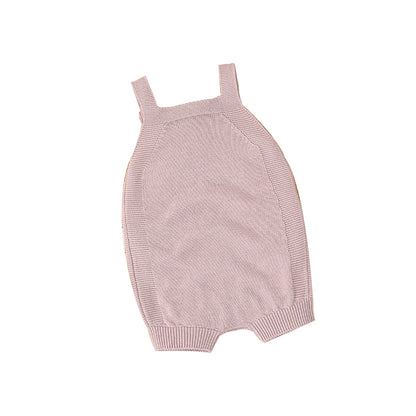 Smiley Cat Baby Girl Knitted Sleeveless Overallset - Pink