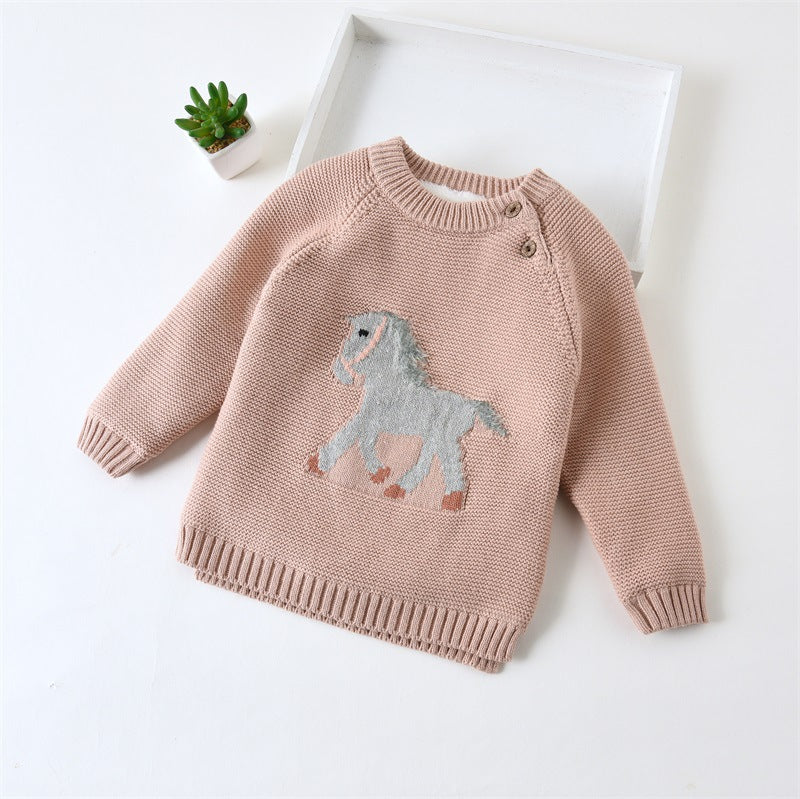 Baby Pink Sherpa-Lined Horse Sweater