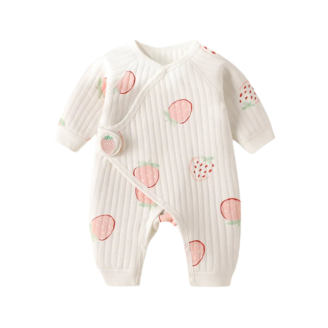 Strawberry Print Baby Romper - White