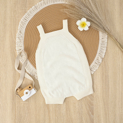 Baby Knitted Sleeveless Overallset - White with Cute Smiley Cat