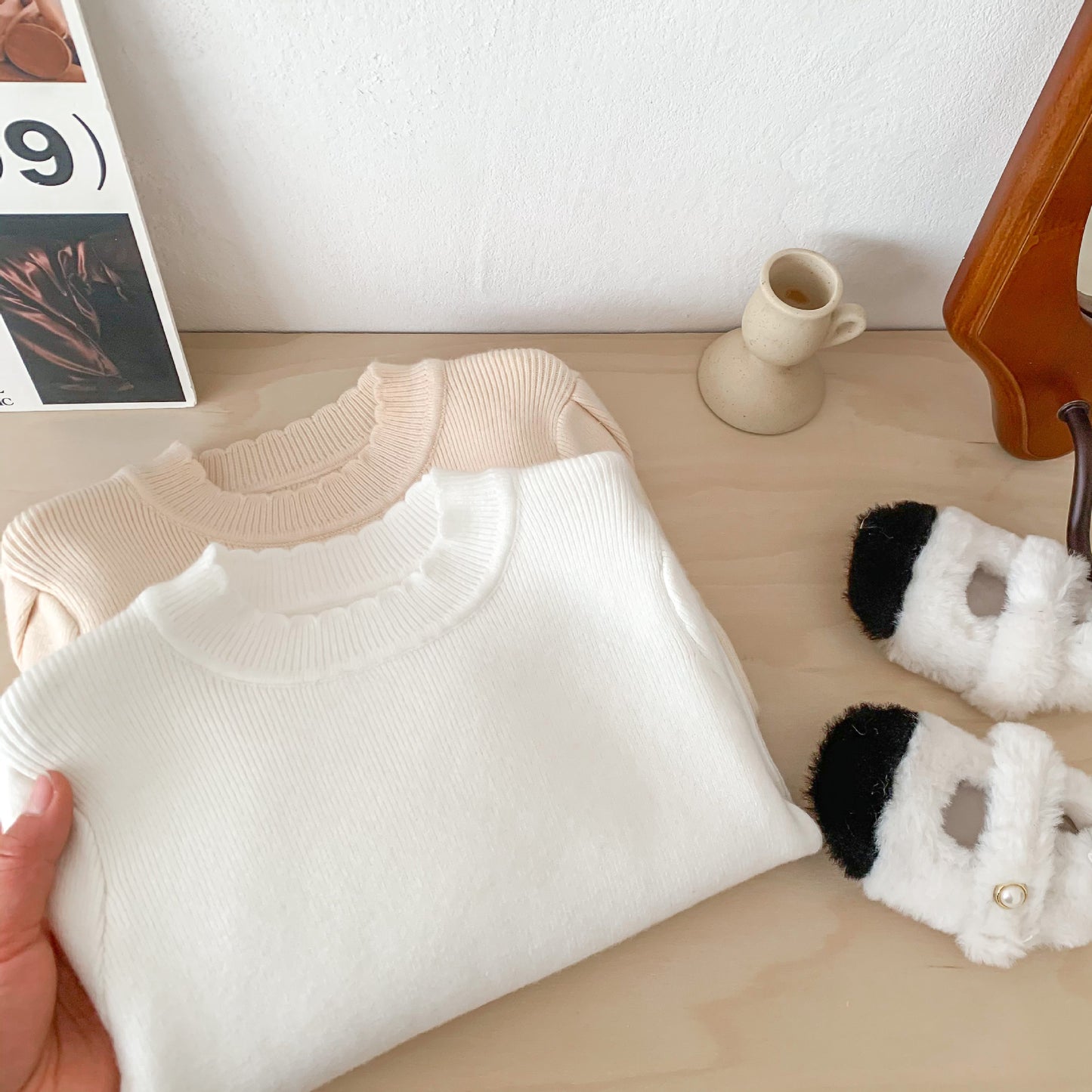 Crew Neck Baby Sweater - White