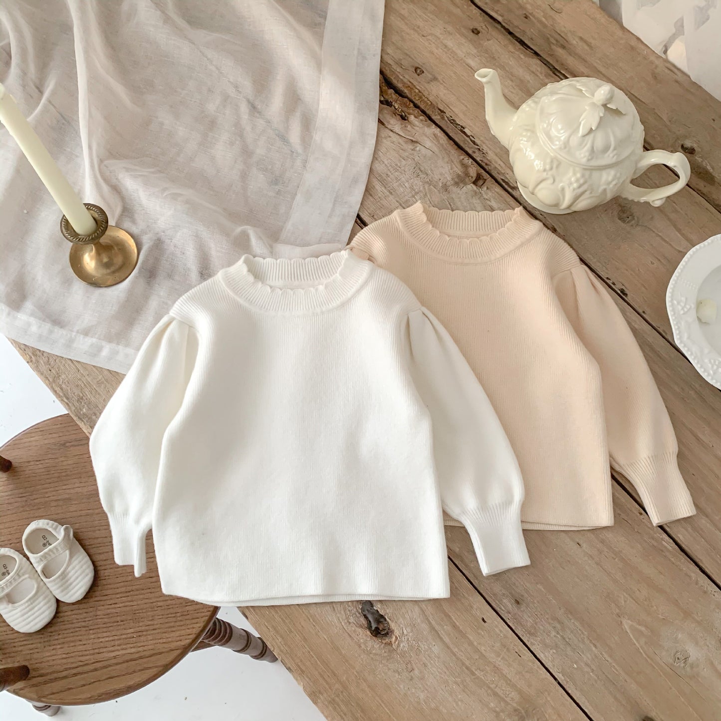 Crew Neck Baby Sweater - White